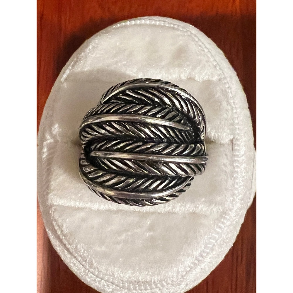 Vtg Premier Designs Silver Tone Textured Chevron Wheat Dome Statement Ring 7.5